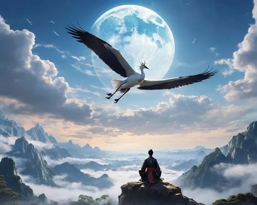 bird kingdom,fantasy picture,taoist,taoism,bird bird kingdom,milarepa,bodhidharma,daoism,world digital painting,mononoke,landscape background,confucian,wolong,bird in the sky,confucianism,somtum,dogen,wudang,flying birds,daoist,Photography,General,Realistic