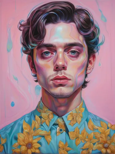 Witness Michael facing a life-changing moral dilemma.,oil on canvas,soft pastel,man in pink,joe pye weed,oil painting on canvas,lilac blossom,self-portrait,self portrait,art,digital painting,lilac arb