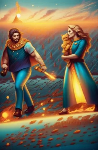 a painting of the same prince and his princess with each other,ghadeer,ghadir,forbearers,conquistadores,arbaeen,shahnameh,Illustration,Realistic Fantasy,Realistic Fantasy 25