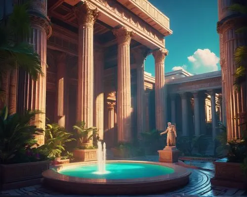 artemis temple,egyptian temple,greek temple,caesars,columns,pillars,colonnaded,odyssey,paradisus,caesars palace,capitolium,atlantis,neoclassical,scythopolis,doric columns,thermae,sybaris,metapontum,pantheon,panagora,Conceptual Art,Sci-Fi,Sci-Fi 26