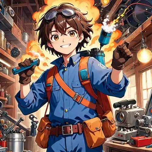 mechanic,engineer,gas welder,blue-collar worker,craftsman,auto mechanic,welder,electrician,steelworker,handymax,cg artwork,refinery,car mechanic,haruhi suzumiya sos brigade,railroad engineer,acetylene,repairman,watchmaker,holding a gun,free fire,Anime,Anime,Traditional