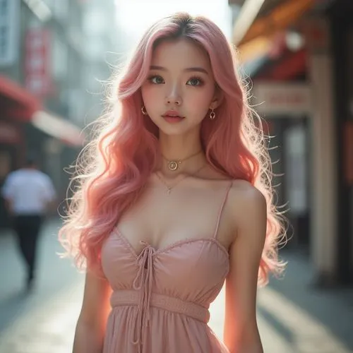 hyoon,pink beauty,pinkaew,pinklao,peach color,pink hair,Photography,General,Realistic