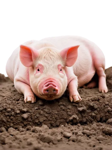 Adorable pigs, laying down, pink skin, curly tails, floppy ears, soft fur, farm setting, afternoon sun, warm lighting, shallow depth of field, 3/4 composition, cute facial expression, snout up, relaxe