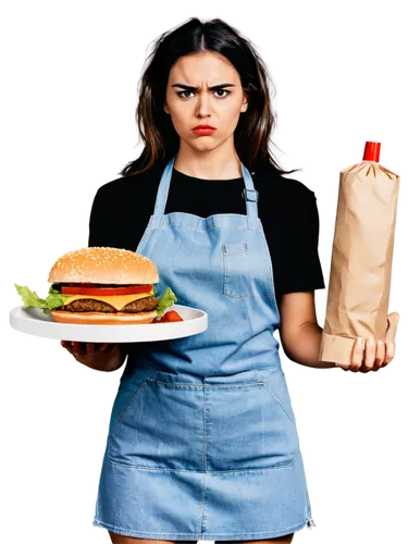 waitress,bulimia,girl in overalls,cooking book cover,anorexia,girl in the kitchen,hunger,hamburger,presburger,homburger,appetite,orthorexia,aprons,fast food junky,burguer,food preparation,foodmaker,mcentire,fast food,fastfood,Art,Artistic Painting,Artistic Painting 44