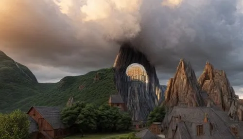 hogwarts,fantasy landscape,fantasy picture,mountain settlement,3d fantasy,castle of the corvin,northrend,cloud mountain,frederic church,the black church,fantasy world,black church,fairy tale castle,mountain village,templedrom,krafla volcano,the volcano,cloud mountains,kings landing,shield volcano,Common,Common,Natural