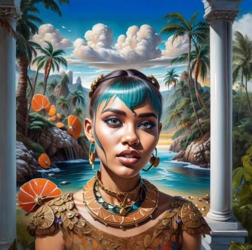 cleopatra,bali,polynesian girl,polynesian,polynesia,fantasy portrait,caribbean,carribean,the caribbean,fantasy art,oasis,jamaica,tahiti,ancient egyptian girl,sacred art,oceania,fiji,bahamas,art,el dor