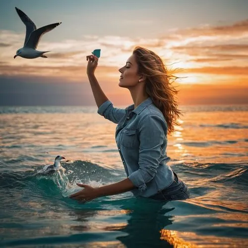 girl with a dolphin,birds of the sea,fisherwoman,sea birds,sea bird,seabird,exhilaration,seabirds,nature photographer,sea swallow,photo manipulation,passion photography,waterkeeper,coastal bird,flycatching,gaviota,birds love,dove of peace,wyland,conceptual photography,Photography,General,Fantasy