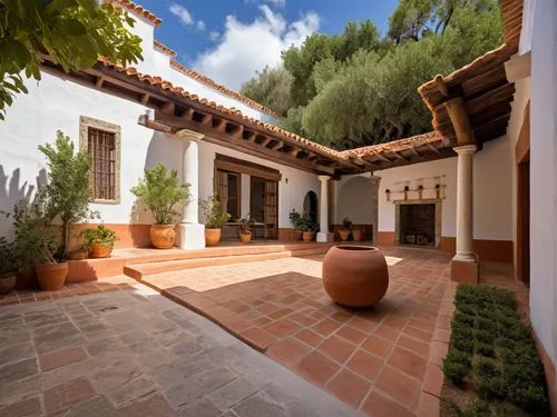 hacienda,spanish tile,patios,patio,masseria,traditional house,Photography,General,Realistic