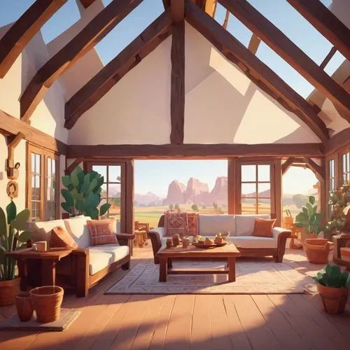 sunroom,wooden beams,attic,livingroom,living room,loft,roof landscape,rustic aesthetic,wooden roof,the cabin in the mountains,great room,beautiful home,sitting room,wooden windows,dandelion hall,summer cottage,conservatory,sylvania,home landscape,indoor,Unique,3D,Low Poly