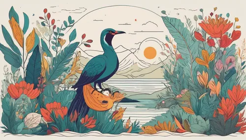 Capture attention with an artistic behance portfolio that reflects your unique style.,flower and bird illustration,koi pond,garden birds,garden bird,bird illustration,bird kingdom,garden-fox tail,natu