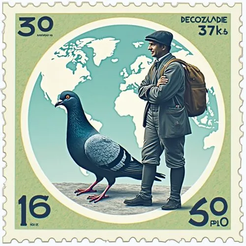 The postage stamp commemorating the 150th anniversary of the Universal Postal Union features a central image of a carrier pigeon, symbolizing historical communication, alongside a traditional postal w