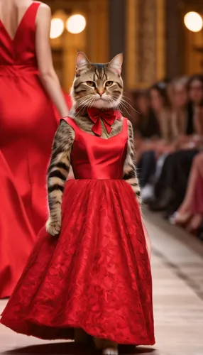 cat pageant,catwalk,man in red dress,haute couture,red cat,catwalks,red gown,supercat,fashion show,cat european,lady in red,red cape,hrh,couture,animals play dress-up,cat image,eveningwear,runway,red tabby,step and repeat,Photography,General,Natural