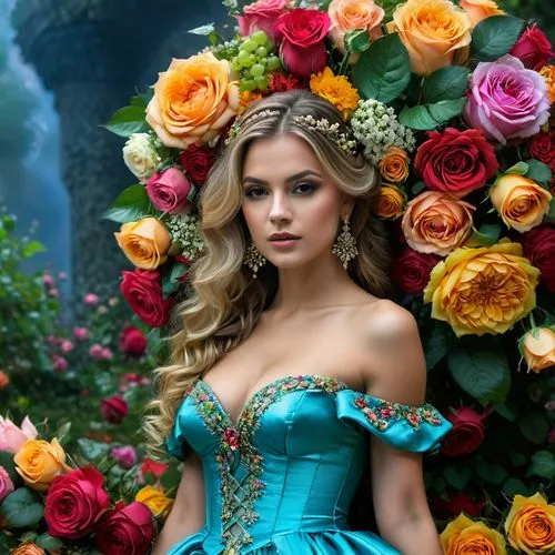 margairaz,colorful roses,with roses,beautiful girl with flowers,habanera,roses,Photography,General,Fantasy