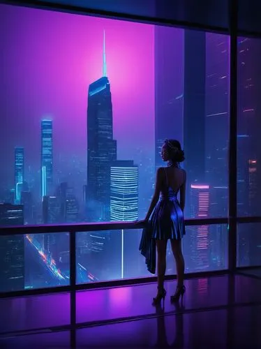 ultraviolet,cyberpunk,cityscape,guangzhou,dance silhouette,cybercity,shanghai,silhouette dancer,purple wallpaper,atmospheres,purpleabstract,neon light,woman silhouette,neon lights,city lights,purple frame,fluorescents,fantasy city,silhouette,futuristic,Illustration,Paper based,Paper Based 16