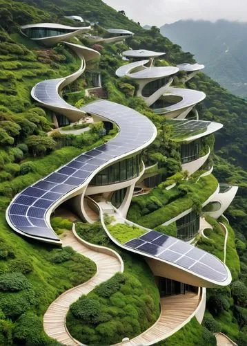 futuristic architecture,futuristic landscape,guizhou,winding roads,bjarke,winding road,roof landscape,terraces,interlace,teshima,hairpins,feng shui golf course,superhighways,changfeng,landscaped,zhoushan,ecotopia,shenzhen,winding steps,urban design,Illustration,Japanese style,Japanese Style 04