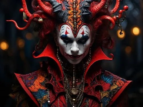 venetian mask,the carnival of venice,devil,jester,queen of hearts,masquerade,voodoo woman,spawn,darth talon,krampus,the enchantress,gothic fashion,bodypainting,body painting,gothic portrait,fire devil,pagan,sorceress,antasy,dark art