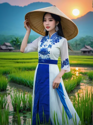 vietnamese woman,ao dai,rice cultivation,rice fields,ricefield,rice field,rice paddies,the rice field,viet nam,miss vietnam,vietnam vnd,asian conical hat,paddy field,vietnam,vietnam's,ham ninh,teal blue asia,gỏi cuốn,nước chấm,chả lụa,Conceptual Art,Oil color,Oil Color 06