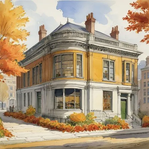 henry g marquand house,victorian house,autumn landscape,fall landscape,old town house,seasonal autumn decoration,autumn idyll,autumn decoration,house painting,town house,victorian,autumn colouring,estate agent,autumn sunshine,autumn morning,autumn scenery,one autumn afternoon,beautiful buildings,autumn decor,facade painting,Illustration,Retro,Retro 22