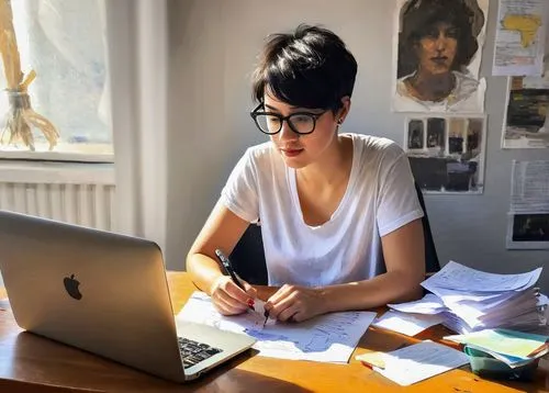 Lain, creator, young adult, messy short black hair, thick-framed glasses, casual wear, white T-shirt, ripped jeans, sneakers, sitting, desk, laptop, multiple screens, coding, papers scattered, coffee 