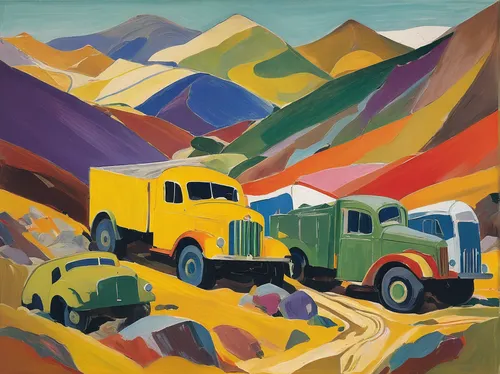 the pamir highway,tractor trailer,truck driver,tractor,magirus,construction vehicle,year of construction 1954 – 1962,logging truck,magirus-deutz,saurer-hess,delivery trucks,ladakh,ford cargo,freight transport,threshing,karakoram,trucks,qinghai,year of construction 1937 to 1952,kamaz,Art,Artistic Painting,Artistic Painting 41