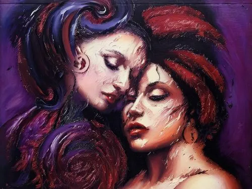 Passion Sexy Painting ,Naked Woman  Abstract Body Art Oil Painting,two people with large artistic eyes and red hair,viveros,cocorosie,oil painting on canvas,garamantes,amantes,concubine,Illustration,A