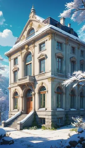 winter house,dreamhouse,snow house,mansion,snow roof,rouran,Illustration,Japanese style,Japanese Style 03