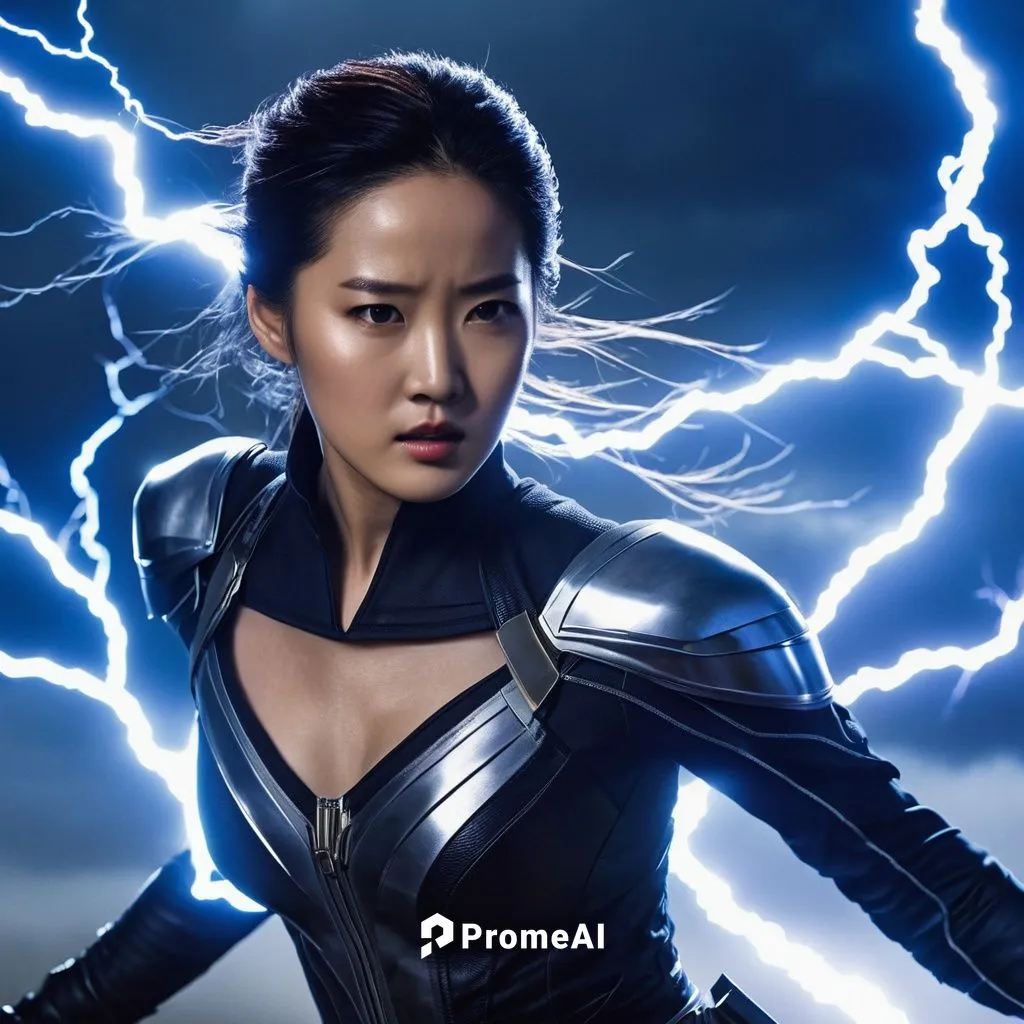 刘亦菲扮演X战警暴风女，闪电围绕,electrifying,psylocke,stormbreaker,thunderbolt,lightning,yul,lightning bolt,electrocutionist,electrify,thunderous,power icon,electrifies,thunderstruck,thunder,cleanup,electro,electrif