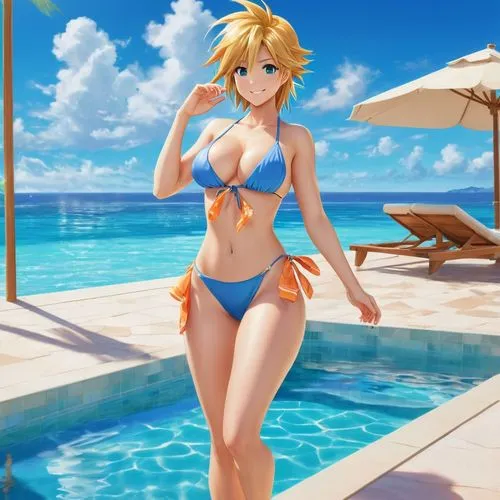 kke,summer background,len,beach background,sena,summer swimsuit,Illustration,Japanese style,Japanese Style 01