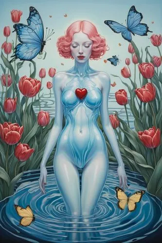 watery heart,water nymph,secret garden of venus,lotus hearts,naiad,queen of hearts,Illustration,Vector,Vector 14