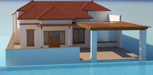 pool house,holiday villa,house roof,3d rendering,model house,small house,lifeguard tower,house roofs,miniature house,inverted cottage,3d render,render,3d model,two story house,roof top pool,house by the water,house with lake,3d rendered,floating huts,modern house,Photography,General,Realistic