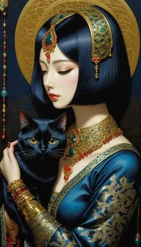 tretchikoff,oriental princess,bastet,oriental girl,oriental painting,geisha girl,Illustration,Realistic Fantasy,Realistic Fantasy 08