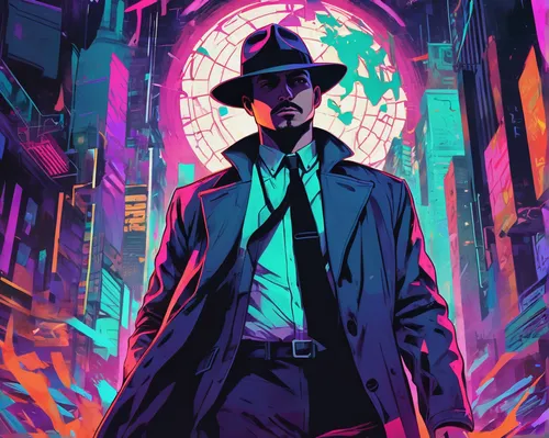 detective,cyberpunk,vector illustration,mafia,vector art,indiana jones,film noir,spy,rorschach,chinatown,casablanca,digital illustration,cg artwork,investigator,sci fiction illustration,inspector,sheriff,would a background,agent,spy-glass,Conceptual Art,Daily,Daily 21