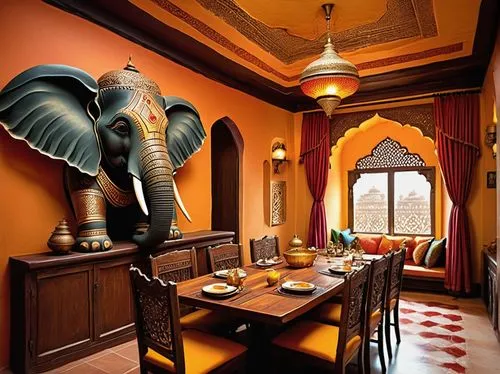 dining room,breakfast room,ornate room,chettinad,haveli,interior decor,taj mahal hotel,jaipur,mandala elephant,bikaner,elephant,elephantine,bhubaneshwar,shekhawati,interior decoration,dining room table,cartoon elephants,blue elephant,anantara,elephants,Conceptual Art,Fantasy,Fantasy 12