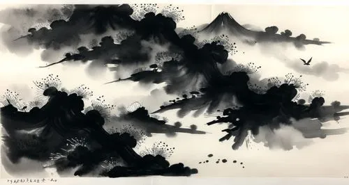 inkblots,inkblot,ink painting,tusche indian ink,black landscape,blotches,Illustration,Paper based,Paper Based 30