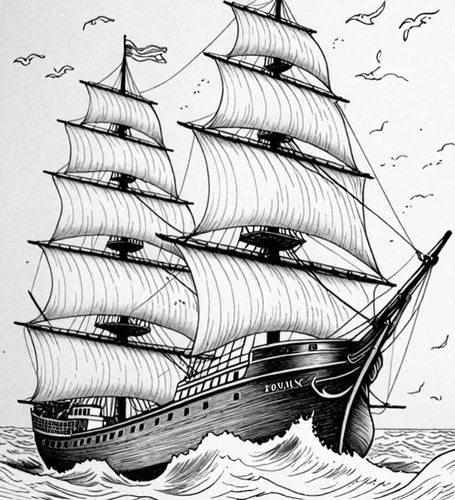 whaleship,whaleships,barquentine,trireme,sea sailing ship,caravel,Design Sketch,Design Sketch,Detailed Outline