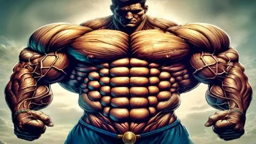 An upscaled massive demigod with all his ripped 12-pack abs and protruding, well-defined muscles!,namor,body building,muscle man,baki,bodybuilding,pec