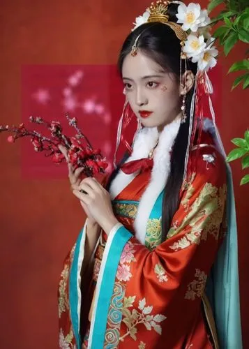 an oriental woman dressed in traditional dress holding a stick,kunqu,sanxia,hanfu,jingqian,xiaojian,xiuqing