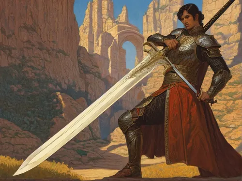 swordswoman,female warrior,heroic fantasy,paladin,swordsman,scabbard,king sword,sword,katana,joan of arc,swords,dane axe,dagger,fantasy warrior,the wanderer,sabre,guards of the canyon,scythe,warrior woman,lone warrior,Illustration,Retro,Retro 01