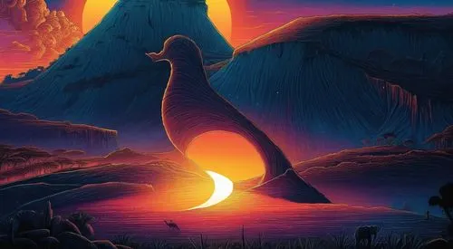 sunset in africa ,uluru,ladinos,sci fiction illustration,dinos,dinosaur,pterosaurs,brontosaurus,dino,klaatu,mountain sunrise,sauropod,volcanic,dinosaurian,lava,rafiki,earth rise,easter island,oscura,d