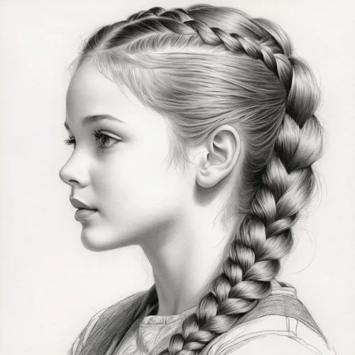 braids,braiding,braid,girl portrait,girl drawing,french braid,portrait of a girl,child portrait,katniss,braided,girl with bread-and-butter,cornrows,pencil drawing,princess leia,mystical portrait of a girl,graphite,pencil drawings,girl in a long,pony tails,rapunzel,Illustration,Black and White,Black and White 30