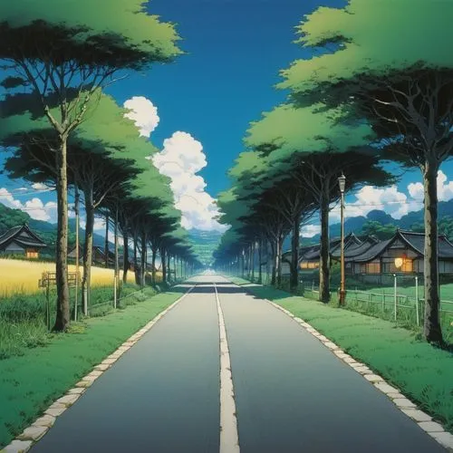 forest road,wakanohana,ghibli,yazaki,defend,tree-lined avenue,Illustration,Japanese style,Japanese Style 14