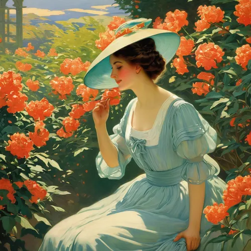 girl in the garden,girl picking flowers,girl in flowers,picking flowers,splendor of flowers,coquelicot,holding flowers,blooming roses,scent of roses,floribunda,field of poppies,peonies,bibernell rose,bright rose,way of the roses,orange roses,flower garden,flora,the sleeping rose,fiori,Art,Classical Oil Painting,Classical Oil Painting 15