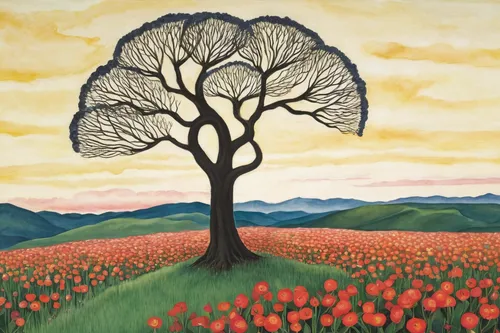 david bates,watercolor tree,tulip tree,flourishing tree,flower tree,blossoming apple tree,tulip field,blooming field,tree poppy,persimmon tree,deciduous tree,flower painting,blossom tree,khokhloma painting,tommie crocus,red tree,poppy fields,tulips field,tulpenbaum,poppy field,Art,Artistic Painting,Artistic Painting 21