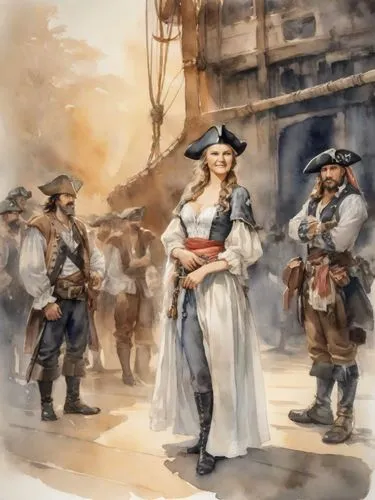 pilgrims,arquebusiers,troubadors,barbossa,swashbucklers,hessians,Digital Art,Watercolor