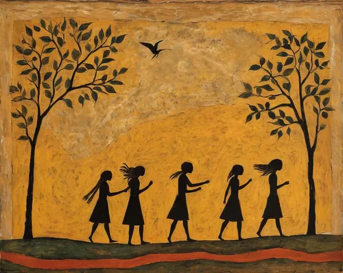 indigenous painting,aboriginal painting,women silhouettes,khokhloma painting,anmatjere women,folk art,aboriginal artwork,sewing silhouettes,wall painting,arrowroot family,spring equinox,soapberry family,emancipation,songbirds,aboriginal culture,african art,indian art,aborigines,dancers,aboriginal art,Art,Artistic Painting,Artistic Painting 47