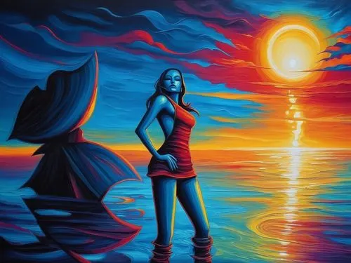 dubbeldam,art painting,fantasy art,dream art,fantasy picture,oil painting on canvas,galatasary,surrealism,eclipsed,indigenous painting,tequila sunrise,red sun,siggeir,lake of fire,pintura,sundancer,inanna,surrealist,lacombe,vibrantly,Illustration,Realistic Fantasy,Realistic Fantasy 25