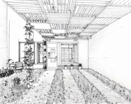 Techado de garaje,sketchup,hotel lobby,corridors,empty hall,glsl,ballroom,Design Sketch,Design Sketch,Hand-drawn Line Art