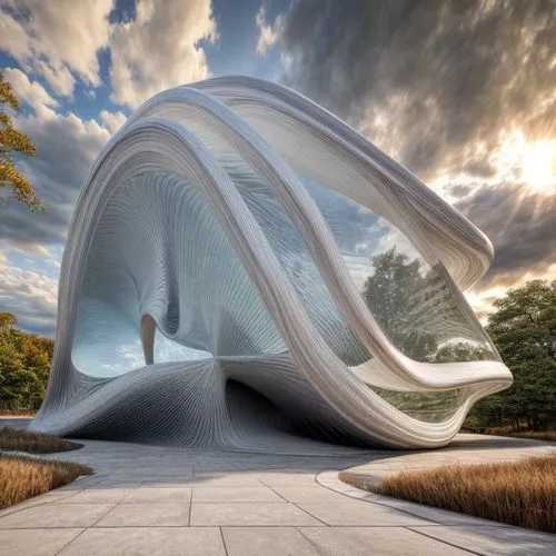 steel sculpture,torus,playground slide,harp,futuristic architecture,helix,sculpture park,futuristic art museum,calatrava,santiago calatrava,wormhole,archidaily,sinuous,kinetic art,celtic harp,harp strings,serpentine,hanging chair,oculus,vortex,Common,Common,Photography