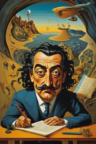 el salvador dali,dali,leibniz,persian poet,hans christian andersen,caricaturist,writing-book,author,sci fiction illustration,game illustration,leonardo devinci,vinci,drexel,albert einstein,book cover,einstein,man with a computer,academic,cd cover,professor,Art,Artistic Painting,Artistic Painting 20