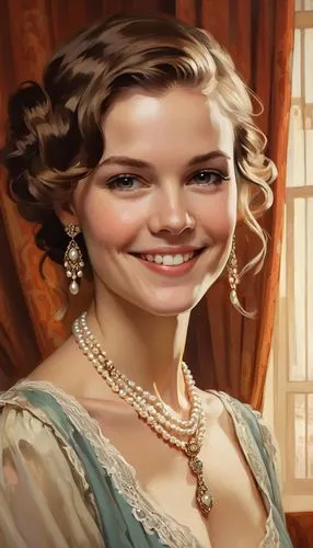 jane austen,victorian lady,queen anne,packard patrician,a charming woman,romantic portrait,angelica,princess' earring,pearl necklace,custom portrait,portrait background,jessamine,fantasy portrait,cepora judith,cinderella,girl in a historic way,marguerite,venetia,princess sofia,the victorian era,Illustration,Children,Children 04